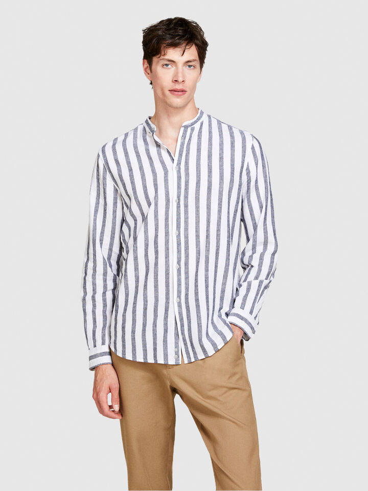 Mandarin collar shirt in linen blend - men's regular fit shirts - Dark Gray | Sisley image number 4